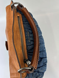 Matelassé Denim and Leather Hobo Bag Blue/Brown
