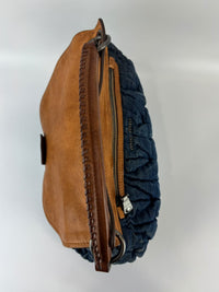Matelassé Denim and Leather Hobo Bag Blue/Brown