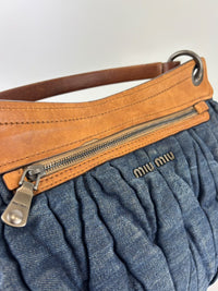 Matelassé Denim and Leather Hobo Bag Blue/Brown