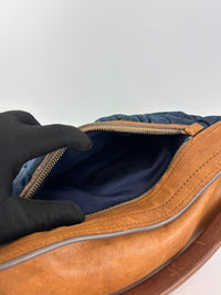 Matelassé Denim and Leather Hobo Bag Blue/Brown