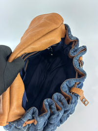 Matelassé Denim and Leather Hobo Bag Blue/Brown