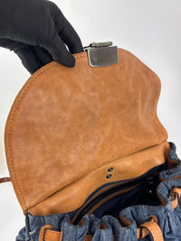 Matelassé Denim and Leather Hobo Bag Blue/Brown