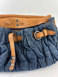 Matelassé Denim and Leather Hobo Bag Blue/Brown