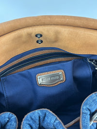 Matelassé Denim and Leather Hobo Bag Blue/Brown