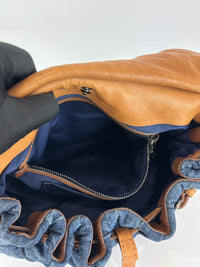 Matelassé Denim and Leather Hobo Bag Blue/Brown