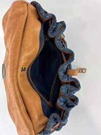 Matelassé Denim and Leather Hobo Bag Blue/Brown