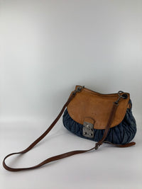 Matelassé Denim and Leather Hobo Bag Blue/Brown