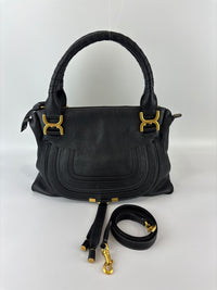 Medium Marcie Satchel Black Grained Leather