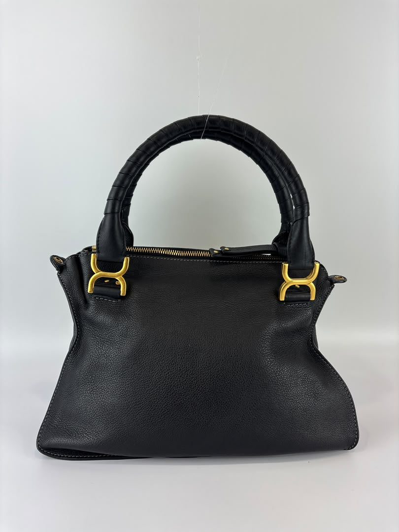Medium Marcie Satchel Black Grained Leather