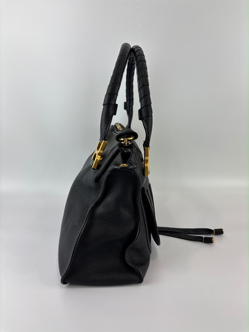 Medium Marcie Satchel Black Grained Leather