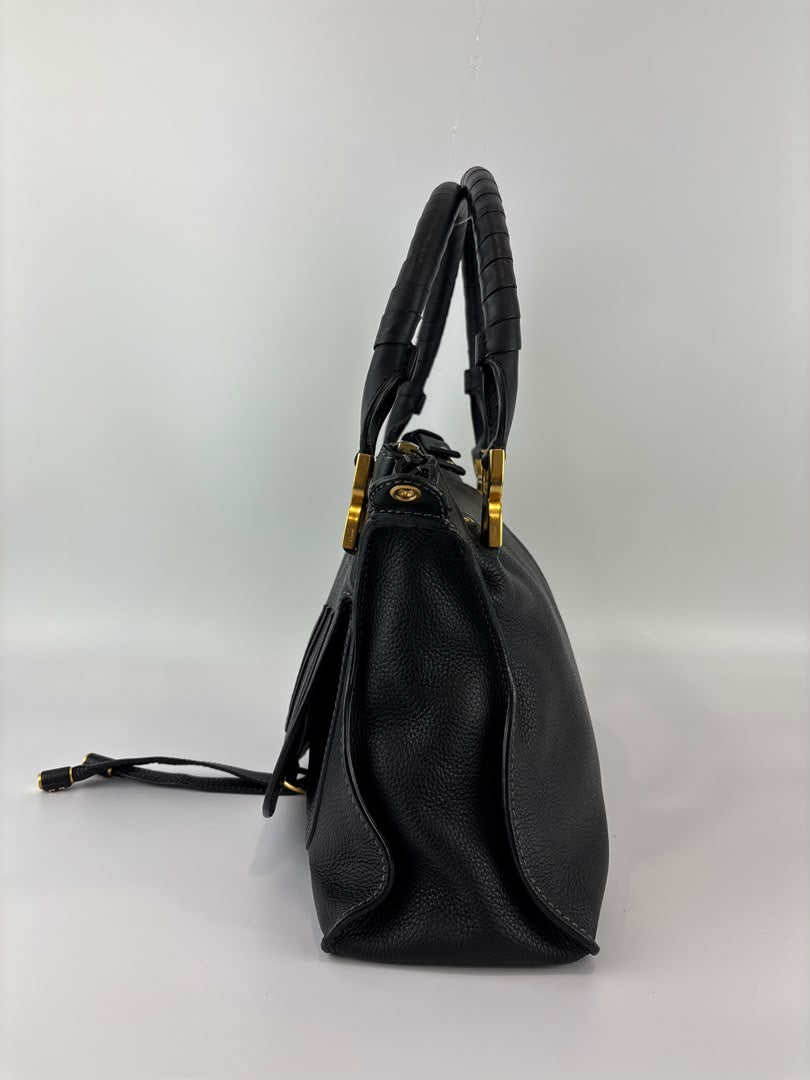 Medium Marcie Satchel Black Grained Leather