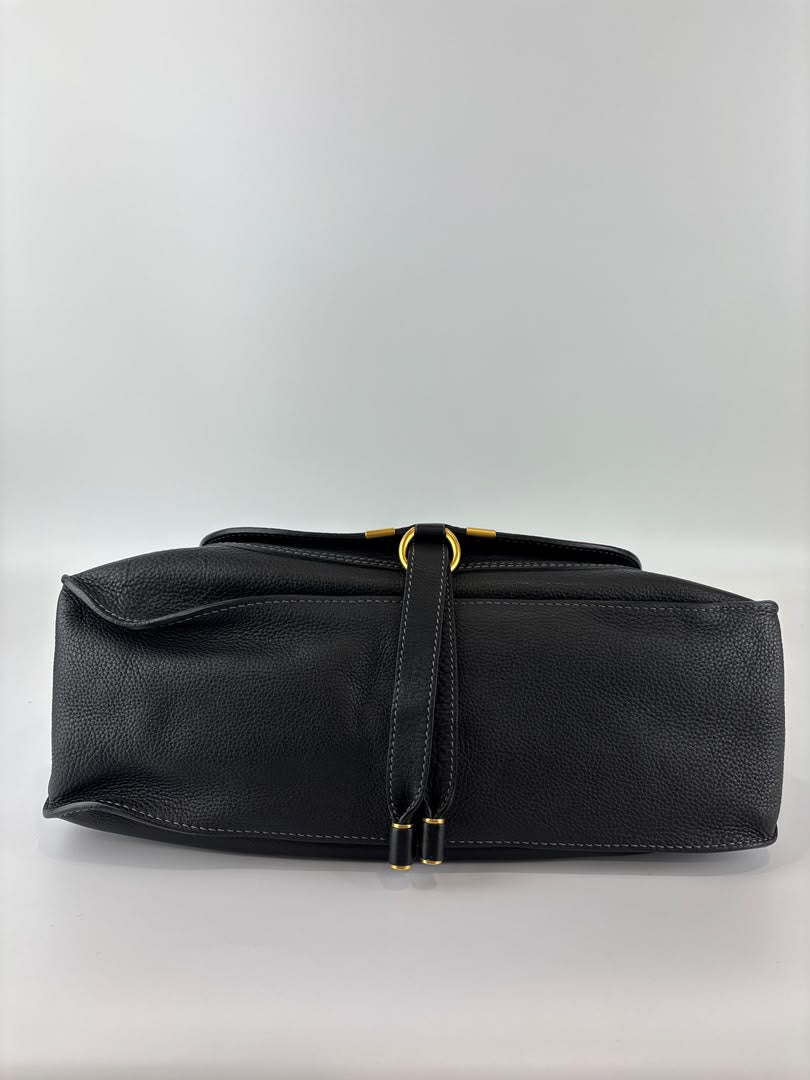 Medium Marcie Satchel Black Grained Leather