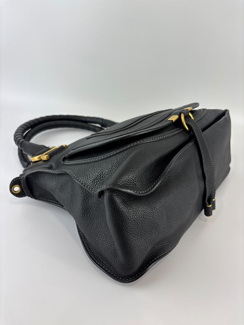 Medium Marcie Satchel Black Grained Leather
