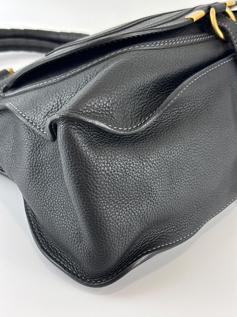 Medium Marcie Satchel Black Grained Leather