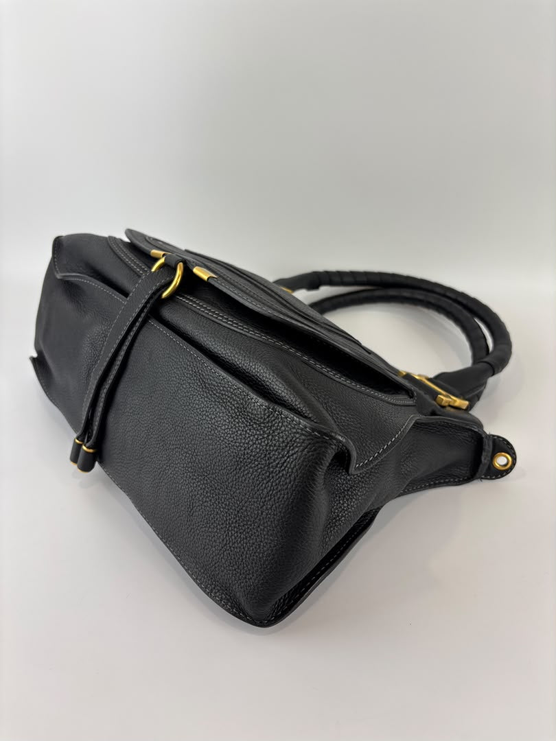 Medium Marcie Satchel Black Grained Leather
