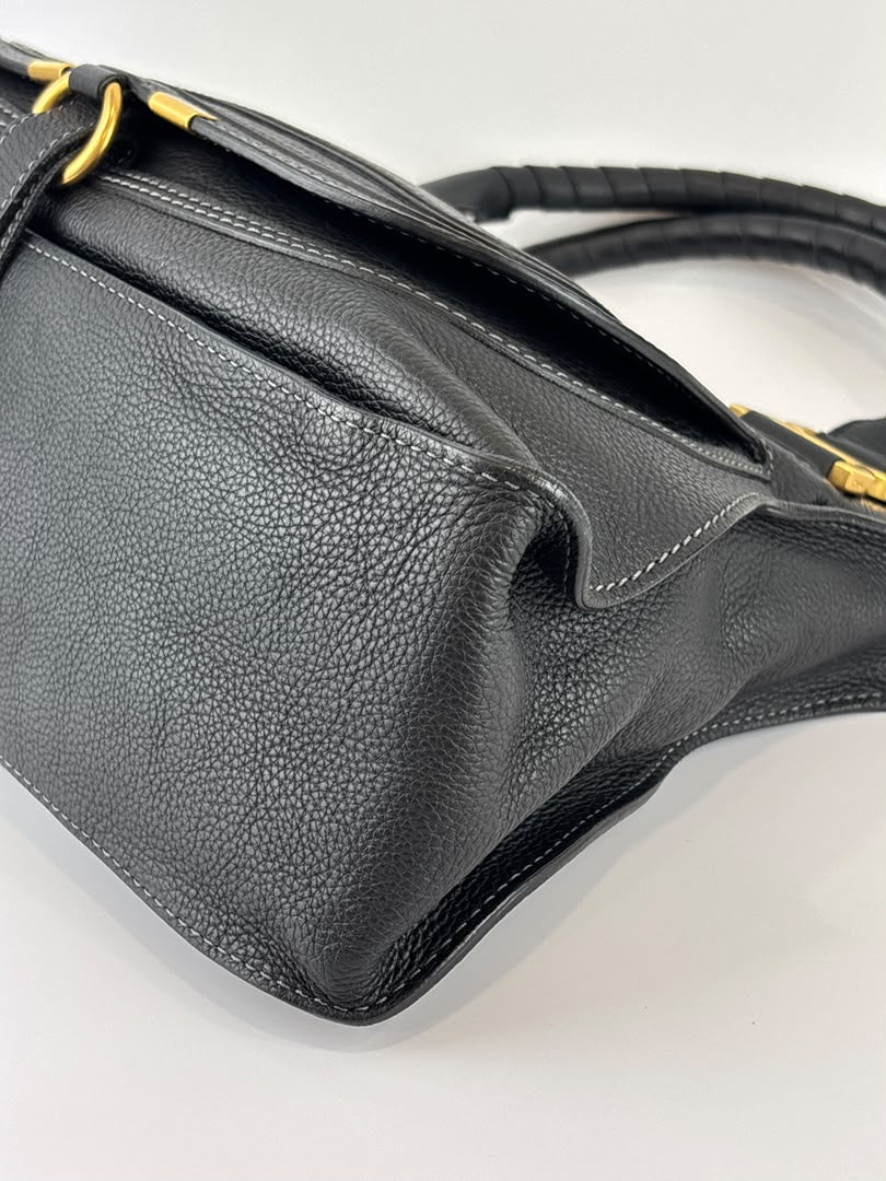 Medium Marcie Satchel Black Grained Leather