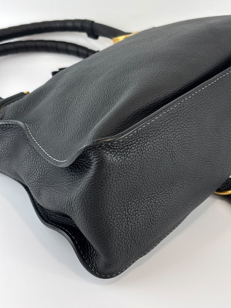 Medium Marcie Satchel Black Grained Leather