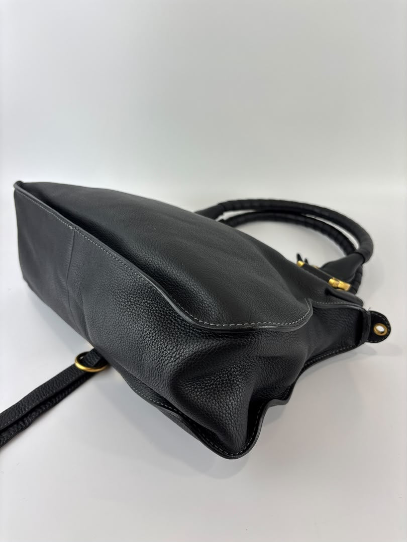 Medium Marcie Satchel Black Grained Leather