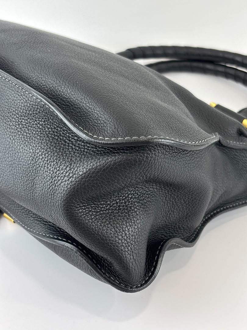 Medium Marcie Satchel Black Grained Leather