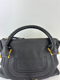 Medium Marcie Satchel Black Grained Leather