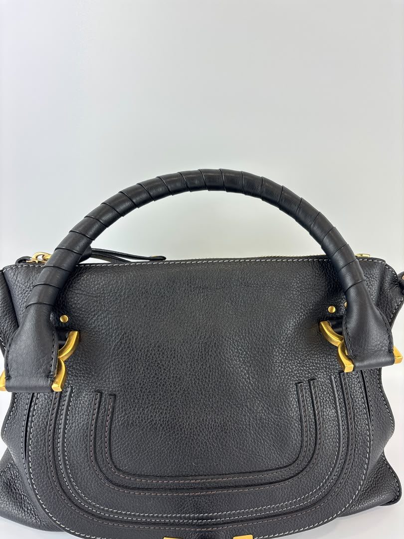 Medium Marcie Satchel Black Grained Leather