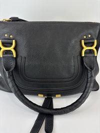 Medium Marcie Satchel Black Grained Leather