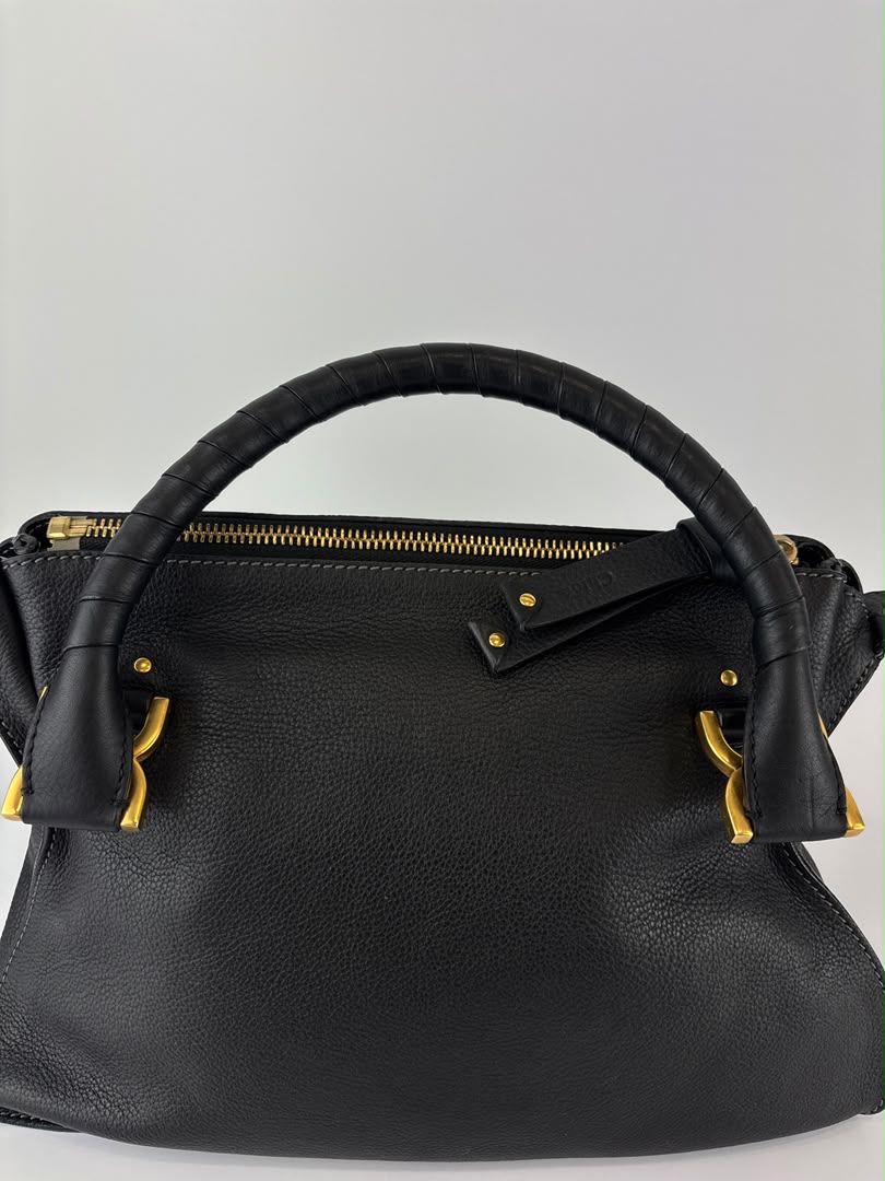 Medium Marcie Satchel Black Grained Leather