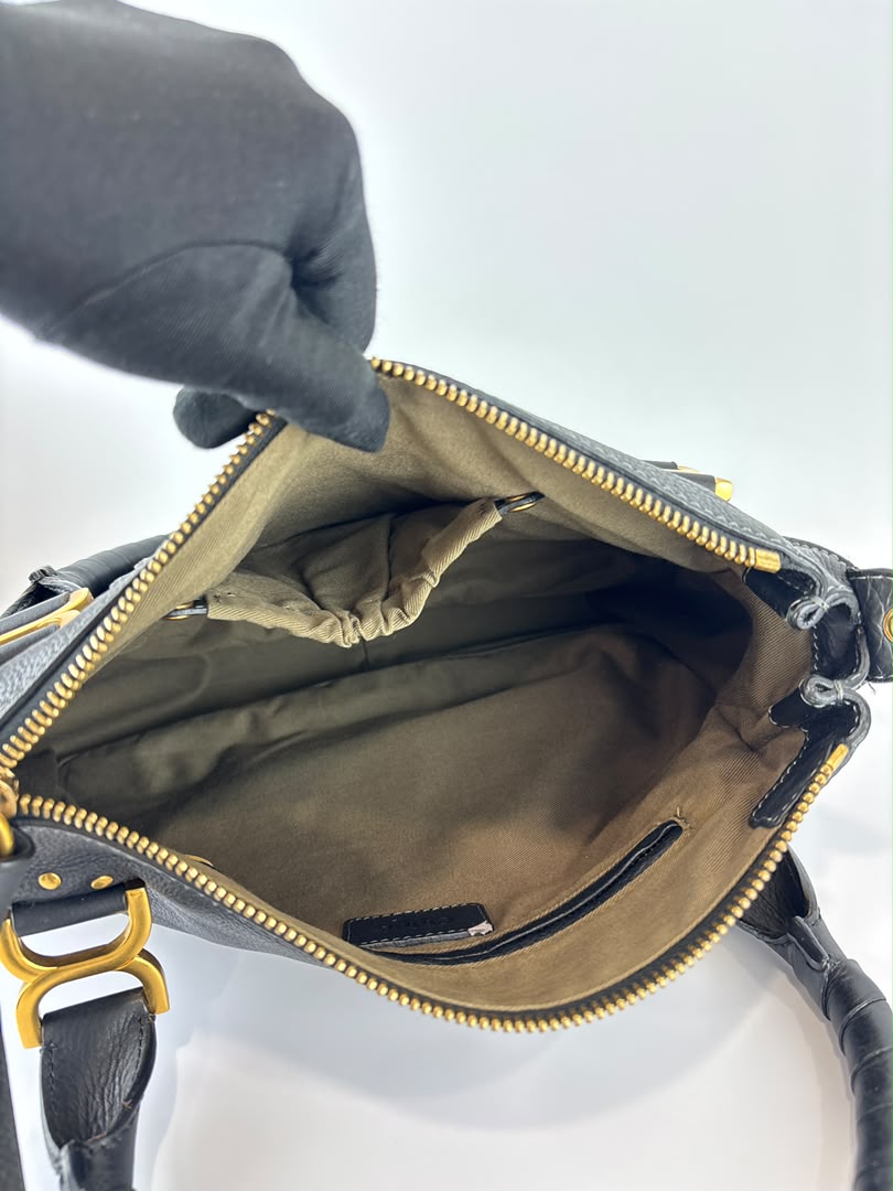 Medium Marcie Satchel Black Grained Leather