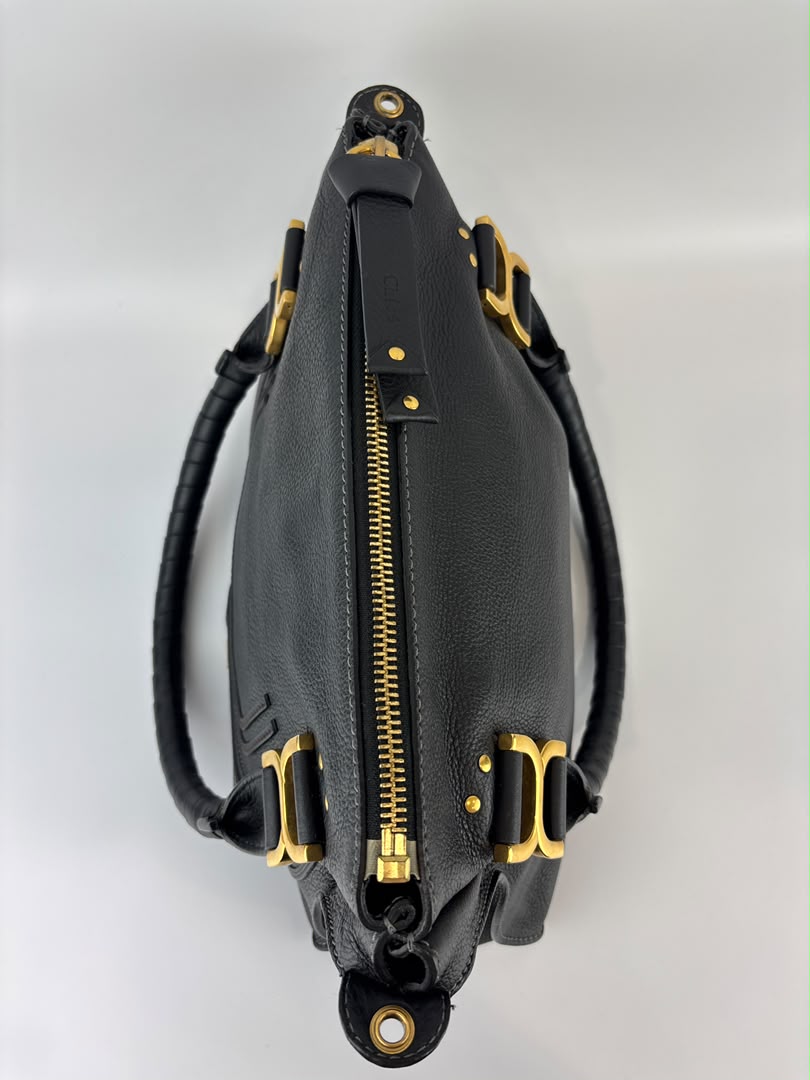 Medium Marcie Satchel Black Grained Leather