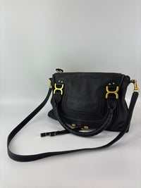 Medium Marcie Satchel Black Grained Leather
