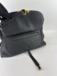 Medium Marcie Satchel Black Grained Leather