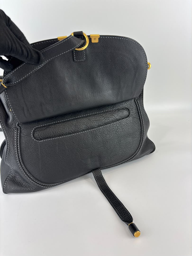 Medium Marcie Satchel Black Grained Leather