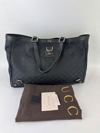 293580 Abbey Large D-Ring Tote GG Canvas Black