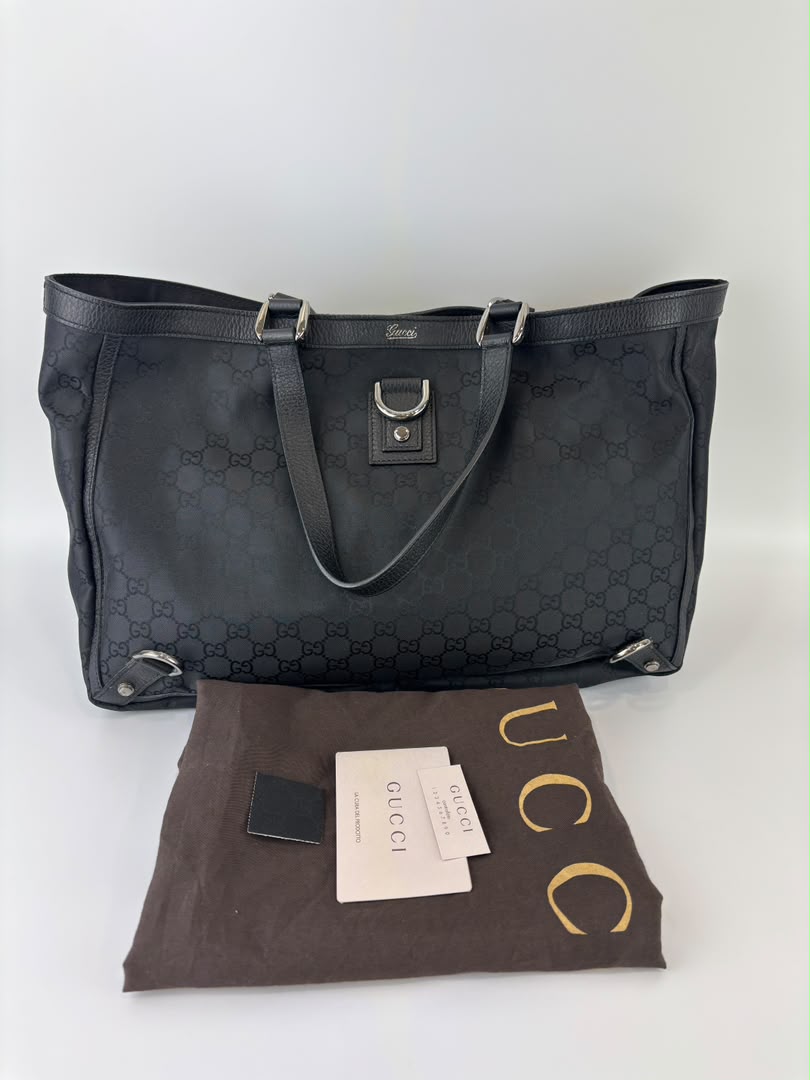 293580 Abbey Large D-Ring Tote GG Canvas Black