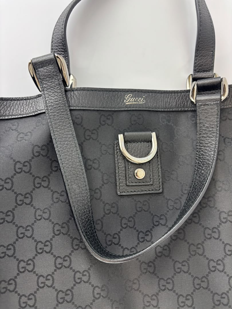 293580 Abbey Large D-Ring Tote GG Canvas Black