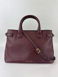 Medium Banner Tote Burgundy Pebbled Leather House Check