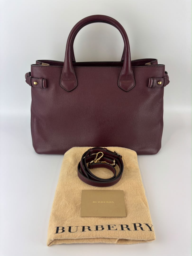 Medium Banner Tote Burgundy Pebbled Leather House Check