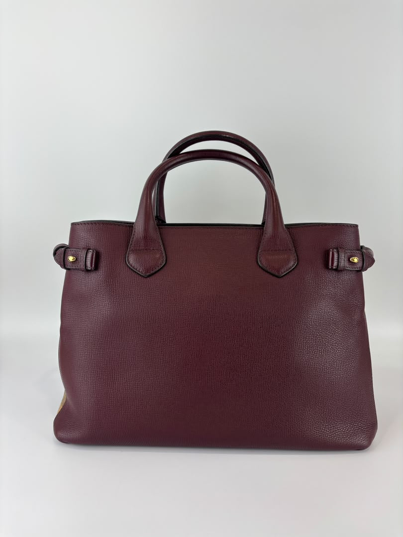 Medium Banner Tote Burgundy Pebbled Leather House Check