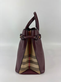 Medium Banner Tote Burgundy Pebbled Leather House Check