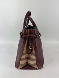 Medium Banner Tote Burgundy Pebbled Leather House Check
