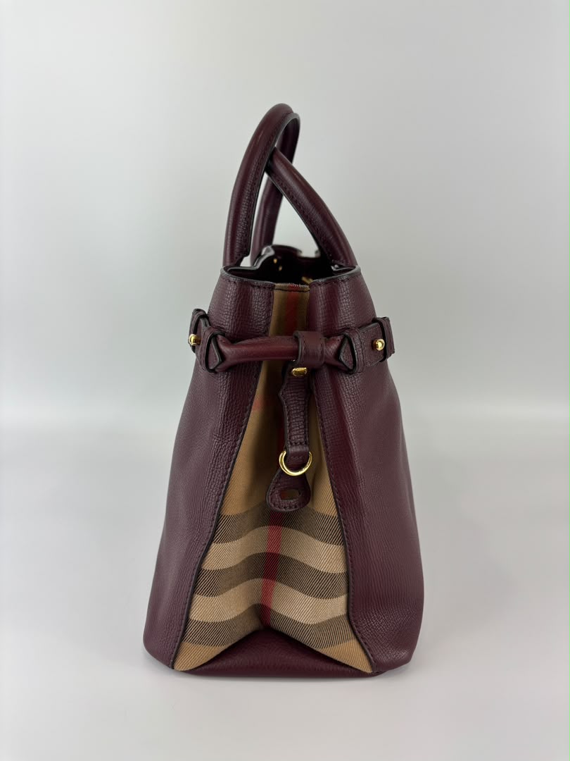 Medium Banner Tote Burgundy Pebbled Leather House Check