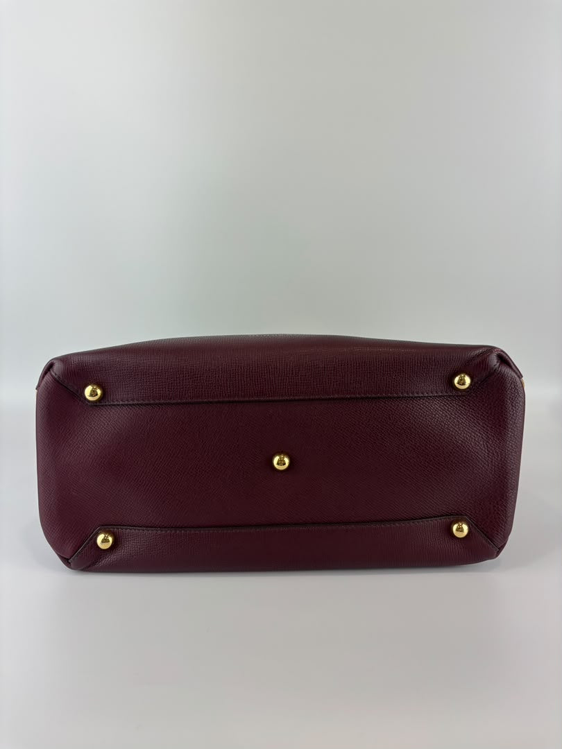 Medium Banner Tote Burgundy Pebbled Leather House Check