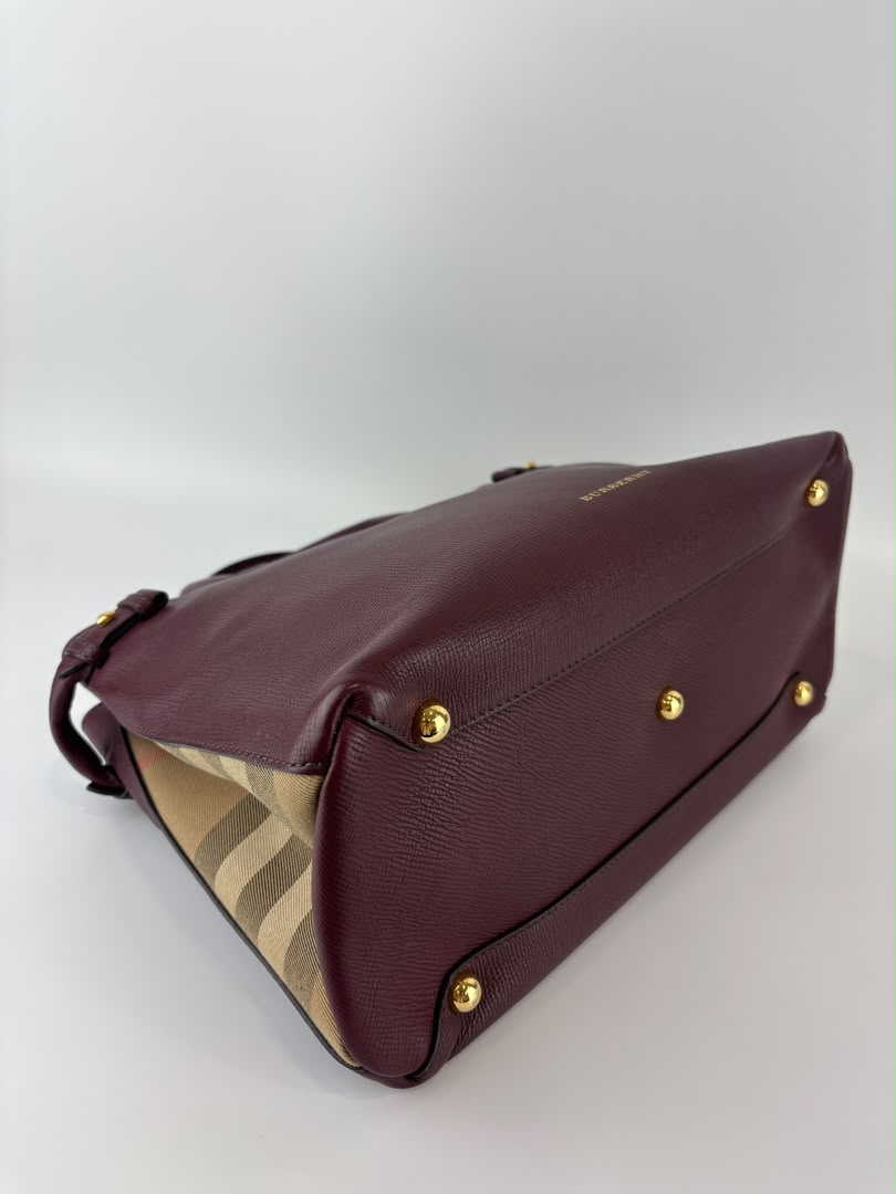 Medium Banner Tote Burgundy Pebbled Leather House Check