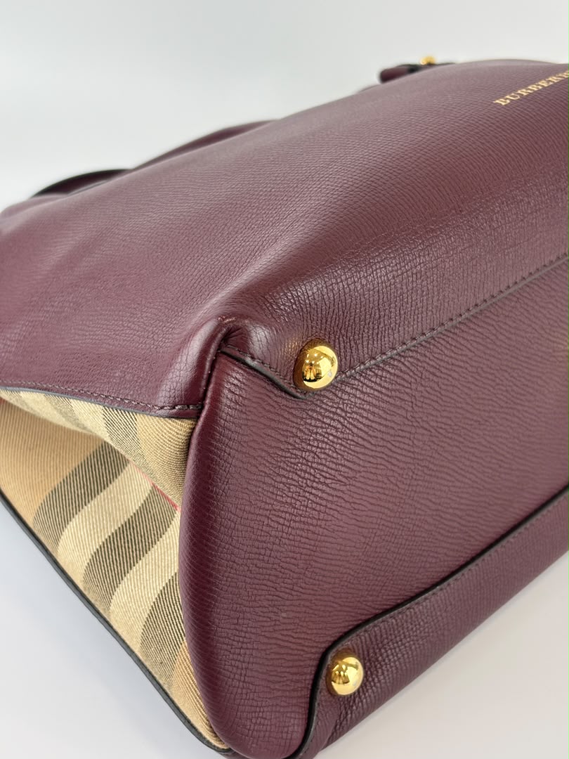 Medium Banner Tote Burgundy Pebbled Leather House Check