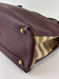 Medium Banner Tote Burgundy Pebbled Leather House Check