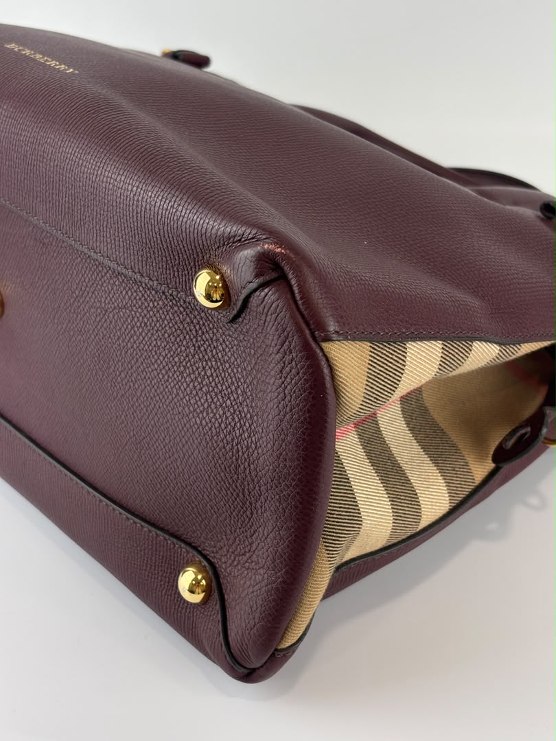 Medium Banner Tote Burgundy Pebbled Leather House Check