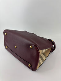 Medium Banner Tote Burgundy Pebbled Leather House Check