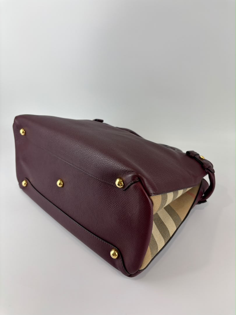 Medium Banner Tote Burgundy Pebbled Leather House Check