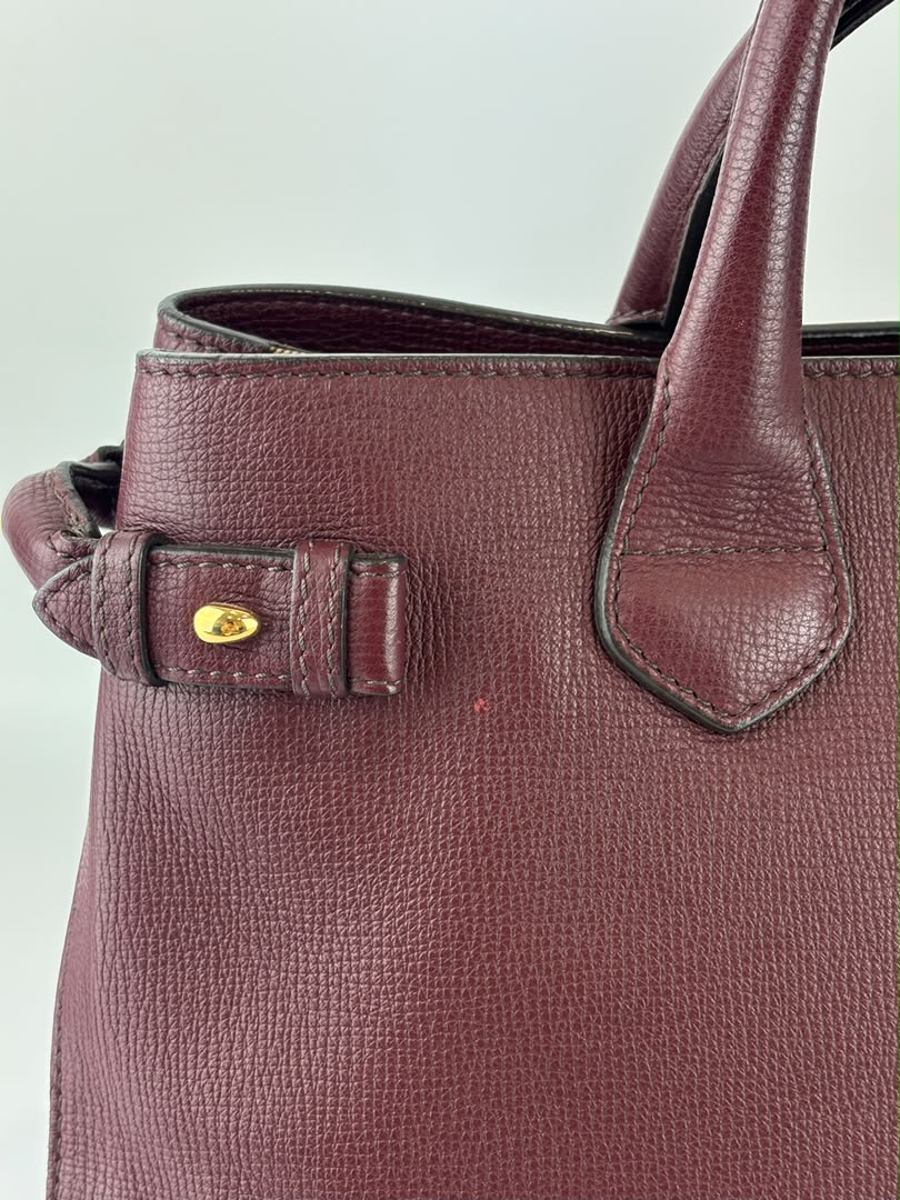 Medium Banner Tote Burgundy Pebbled Leather House Check