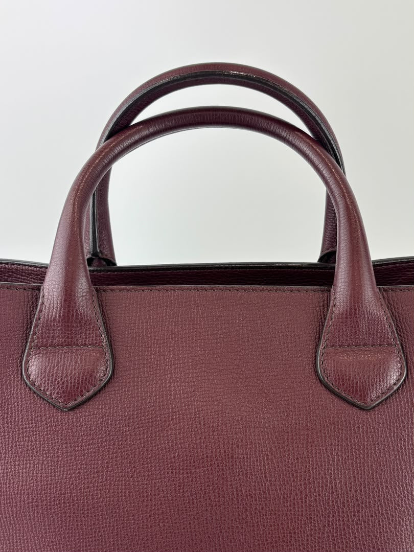 Medium Banner Tote Burgundy Pebbled Leather House Check